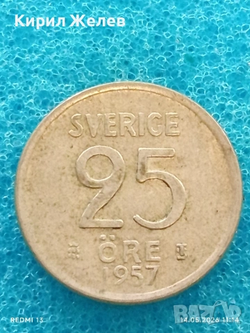 Сребърна монета 25 йоре 1957г. Швеция рядка за КОЛЕКЦИЯ 38381, снимка 2 - Нумизматика и бонистика - 54548371