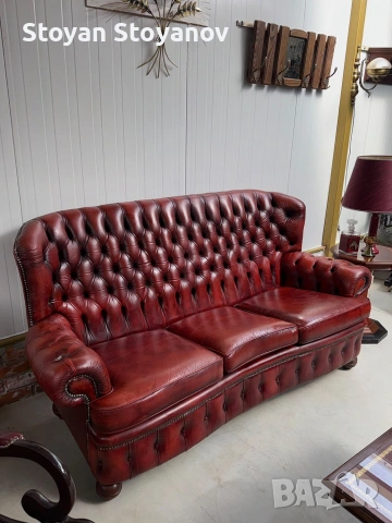Chesterfield/Честърфилд Класически кожен диван – Бордо, снимка 4 - Дивани и мека мебел - 55281594