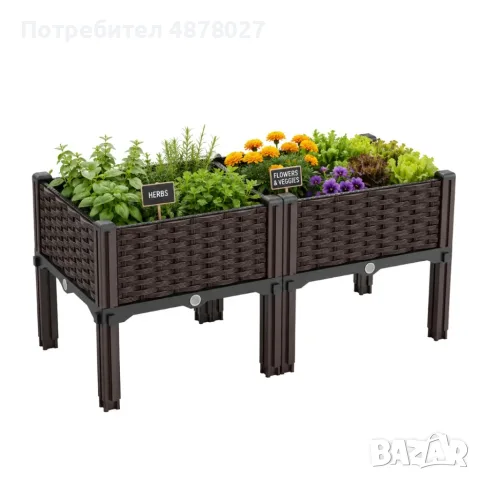 Повдигната градинска саксия за цветя, билки и зеленчуци 80x40x38 см – Модулен дизайн с ратан ефект, снимка 4 - Декорация за дома - 55604447