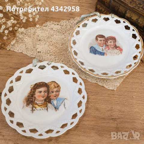 Винтидж декоративни порцеланови чинии – комплект 2 бр. 1890-1910г.