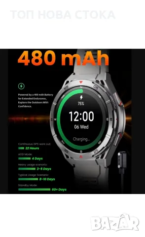Смарт часовник OUKITEL Watch BT12, AMOLED екран 1.43", черен GPS, снимка 8 - Смарт часовници - 55409441