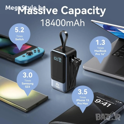 Бързо зареждаща се външна батерия 18400mAh 65W, преносимо зарядно за лаптоп, снимка 5 - Външни батерии - 55187496