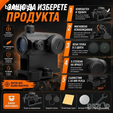 Оптически мерник бързомерец бързо закпрекване за пикантини уивър база, снимка 5 - Оборудване и аксесоари за оръжия - 36506463