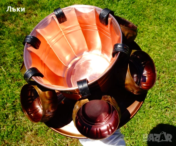 Меден сервиз за вино с котле,чаши,поднос,чиста мед. , снимка 2 - Антикварни и старинни предмети - 54541399