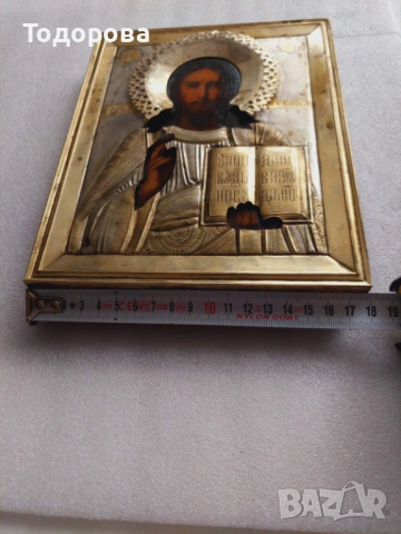 Царска Русия;сребърна икона,позлата,1856 година,размер 22-18 см. сребро 84, снимка 4 - Икони - 54862771