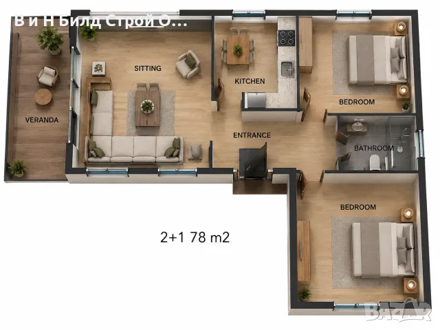 Модерна семейна сглобяема къща с две спални – 78 м², снимка 3 - Монтажи - 55575499