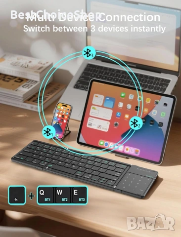 Nillkin сгъваема Bluetooth клавиатура с тъчпад Числов модул, презареждаема, снимка 10 - Клавиатури и мишки - 54906040