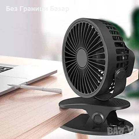 Нов Мини настолен вентилатор с щипка, USB захранване, 360° въртене, 3 скорости, снимка 7 - Вентилатори - 55647107