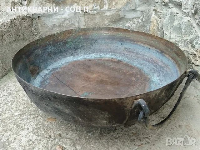 Стара Кована Голяма Медна Тава За Лютеница, Сладко. / 30 Литра. / 8.5 кг. / НОМЕР 1648., снимка 2 - Антикварни и старинни предмети - 55330891