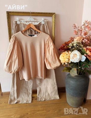 ZARA Дамски панталон от лен и тениска, снимка 14 - Панталони - 54003868