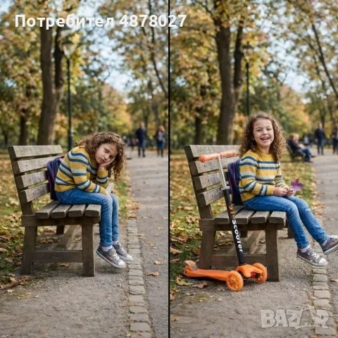 Детска сгъваема тротинетка 21st Scooter със светещи силиконови колела – Оранжева, снимка 3 - Скутери и тротинетки - 55564541