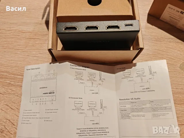 Avidgram 1x2 HDMI сплитер.Разделителна способност до 8K, снимка 2 - Кабели и адаптери - 55534122