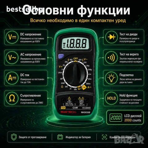 Дигитален мултицет мултиметър измервателен уред за ток, снимка 2 - Други инструменти - 35887859
