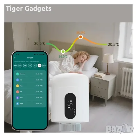 Смарт термостатична глава ME173 Zigbee 3.0 за радиатор, Tuya Smart, Alexa, Google Home, снимка 5 - Радиатори - 55586084