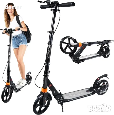 JX FITNESS Тротинетка за възрастни с регулируема височина на 3 нива, сгъваема, с двойни спирачки