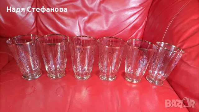 Страхотни ретро водни чаши, златни кантове, ръчно рисувани, 6 бр, снимка 3 - Чаши - 55365927