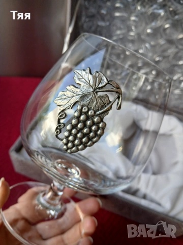 Стъклени чаши с посребрени елементи , снимка 7 - Антикварни и старинни предмети - 54321849