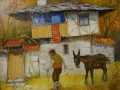 СТАНИСЛАВ ПЕТЕВ картина "Есен на село" масло подпис 1998 г, снимка 3