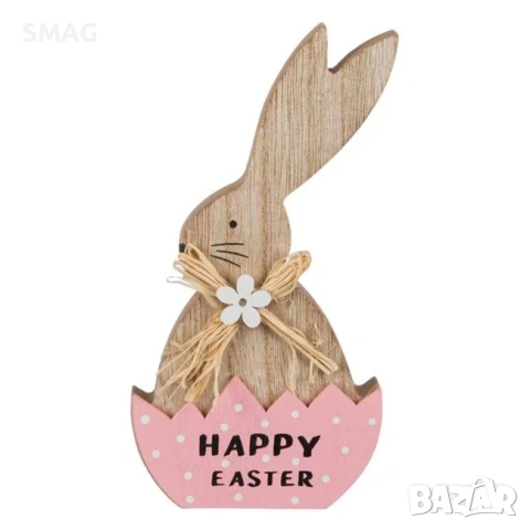 Великденска дървена настолна декорация – зайка в яйце, 9x2x18см_1189353