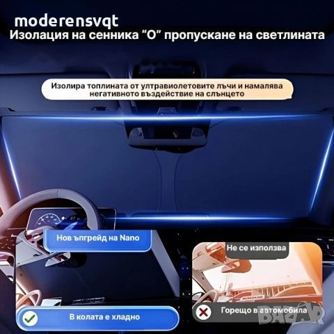 Сгъваем сенник за предно стъкло на автомобил с UV защита, снимка 4 - Аксесоари и консумативи - 54792885