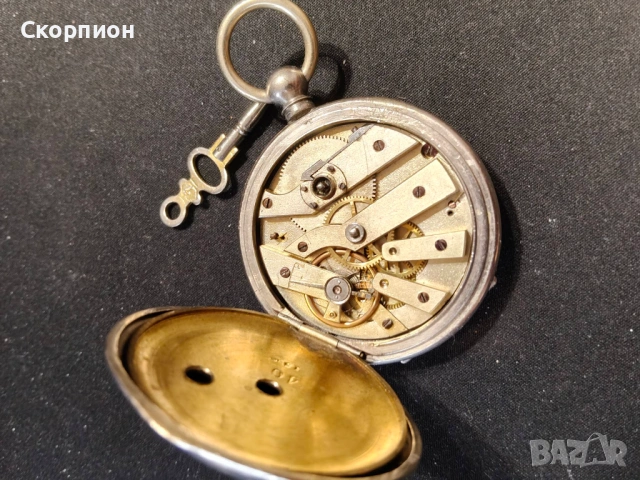 Швейцарски джобен часовник с посребрени капаци 1905г. с ключе - 10 РУБИНА - ПРОМОЦИЯ, снимка 14 - Джобни - 51777742