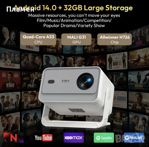 XGODY Gimbal A6 Pro – Смарт проектор с Native 1080P Full HD, Android 14, WiFi 6 и Bluetooth 5.4, снимка 11 - Плейъри, домашно кино, прожектори - 55393570