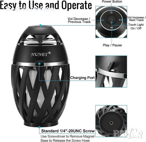 Външни високоговорители, Bluetooth високоговорители Tiki Torch с трептящ пламък, снимка 2 - Ресийвъри, усилватели, смесителни пултове - 54454430