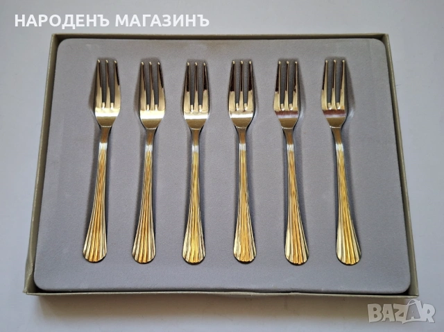 ЕМЕ - ACCIAIO & ORO - Италия - НОВ сервиз позлатени десертни вилички 24 карата злато - 12 броя , снимка 2 - Други ценни предмети - 54767205