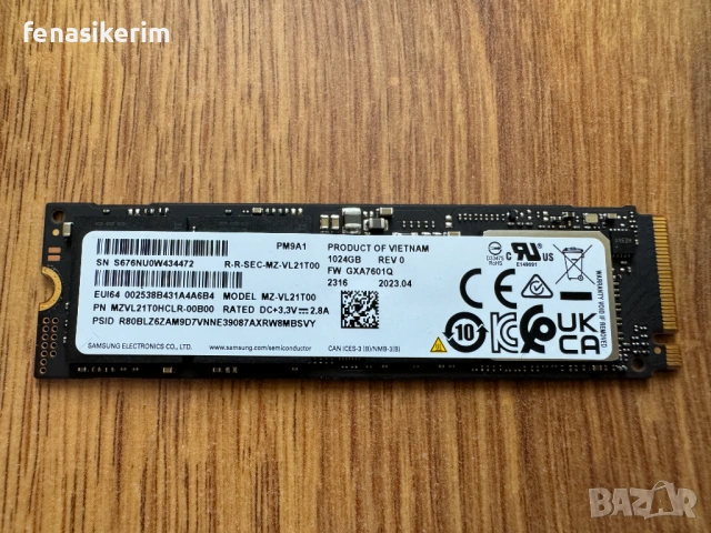  ЧИСТО НОВО Samsung PM9A1 1000GB 1TB SSD NVMe 2280 Gen 4 x4 PCIe 7000MB/s