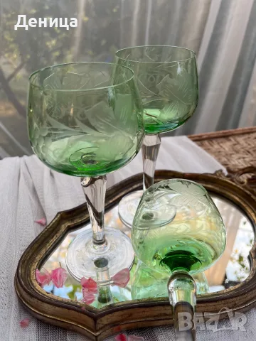 И последно за днес е зелено трио💚 Невероятно красив цвят, лозова декорация, снимка 8 - Чаши - 55670706