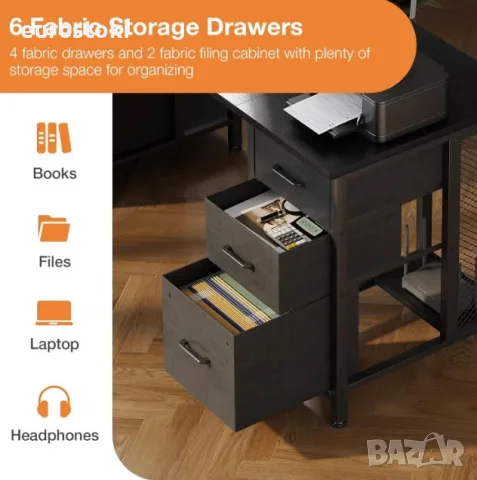 Бюро Coleshome с 6 чекмеджета, 160x52 см, вграден контакт и USB порт, бюро за компютър , снимка 4 - Бюра - 55646986