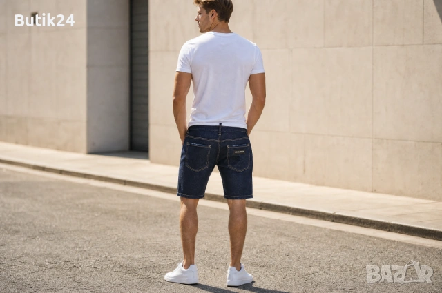 Мъжки къси дънкови панталони Dsquared2 Slim Jean „Evergreen" — тъмносин raw denim, slim fit - IT56, снимка 2 - Къси панталони - 54912141
