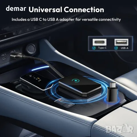 Basesailor Безжичен CarPlay и Android Auto адаптер, 2-в-1, автомобили от 2015 г., снимка 3 - Аксесоари и консумативи - 55517306