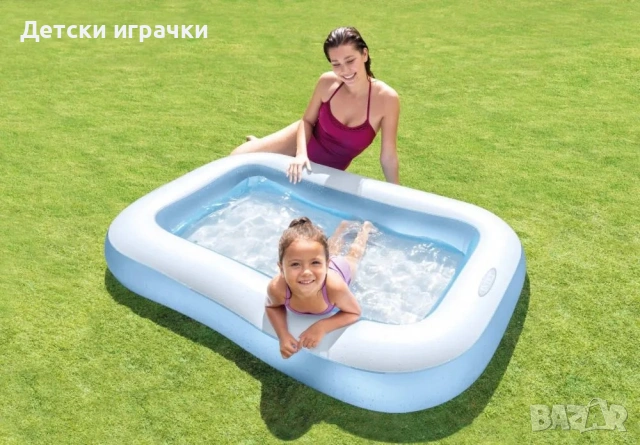 Детски надуваем правоъгълен басейн INTEX, 166 х 100 х 25 см, с меко дъно 