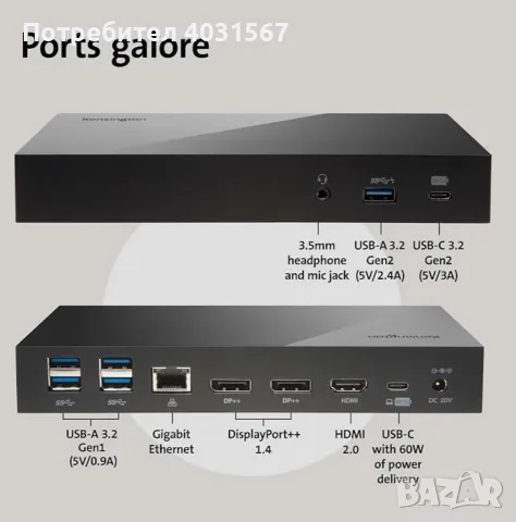 Докинг станция Kensington SD4800P USB-C, Triple Video, 10Gbps