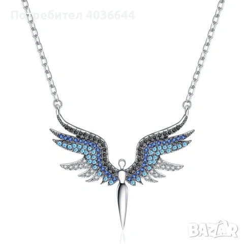 Нежно дамско колие с висулка феникс с камъни / Цвят: Вариант 1: Сребърен със сини камъни, Вариант 2:, снимка 6 - Колиета, медальони, синджири - 54128231