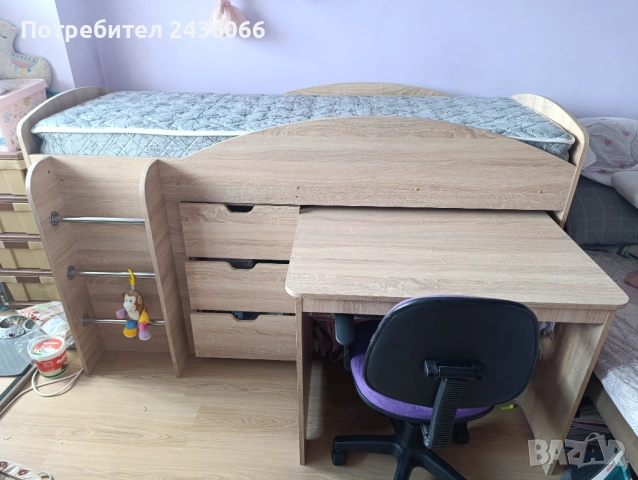 Детско легло с бюро, снимка 3 - Мебели за детската стая - 54542056