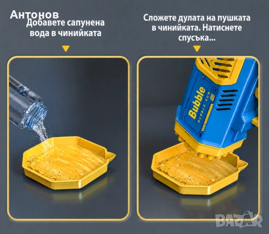 Автоматичен пистолет за сапунени балончета Bubble gun с 40 дула и LED светлина
