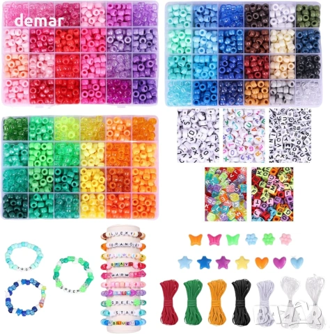 JASOLYI Комплект от 3600 цветни мъниста, 1000 мъниста с букви, 100 цветни висулки, снимка 2 - Други стоки за дома - 54065802