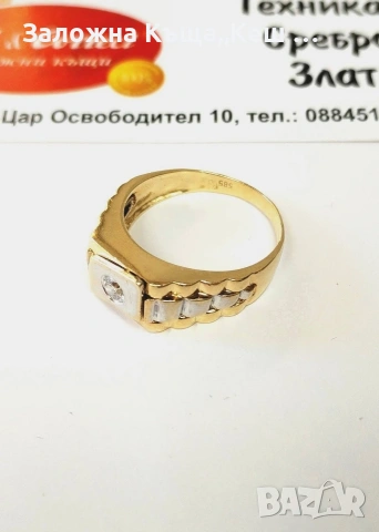 Златен мъжки пръстен 14К.Тегло 4.98 гр.Размер 61.Цена 400 €., снимка 2 - Пръстени - 54695521