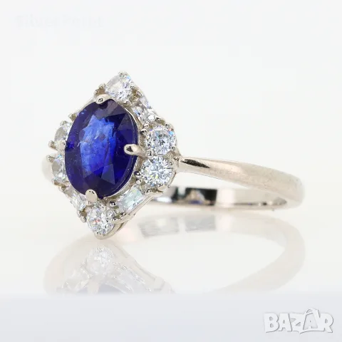 Сребърен пръстен с натурален Сапфир Royal Blue със сертификат , снимка 2 - Пръстени - 55438872