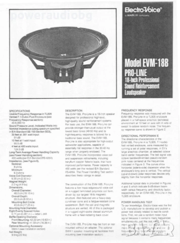 Американски Профи 18 инча говорители Electro Voice EVM 18B Proline - 500/1000W/1600W - 8 OHM - 2бр., снимка 11 - Тонколони - 54875054