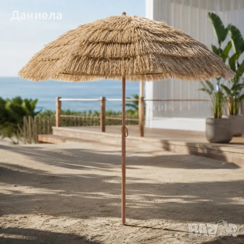 Хавайски плажен чадър с тропически дизайн и UV защита – Ø 180 см, снимка 3 - Други стоки за дома - 54959229