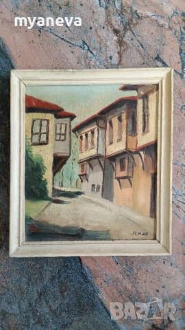 Vintage картини от стария град ,  Пловдив . Масло върху платно в дървена рамка. , снимка 2 - Картини - 54896272