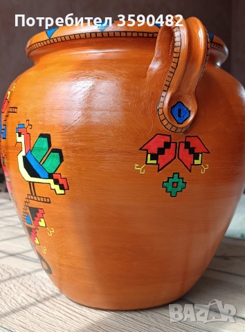 Ръчно изрисувана керамична делва с шевици, снимка 2 - Саксии и кашпи - 54019058