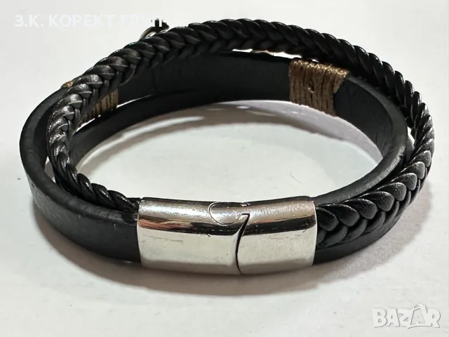 Мъжка гривна Silver Flame с котва – естествена кожа и неръждаема стомана – 21,5 см, снимка 4 - Гривни - 55411936
