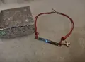 Гривна с червено конче и сребърна плочка, снимка 2
