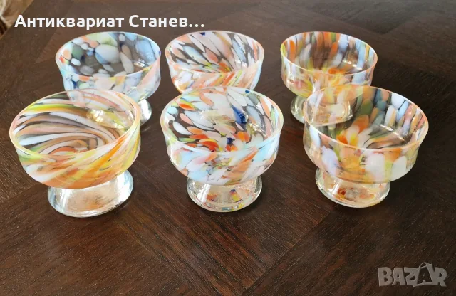 Купички за сладолед от художествено цветно стъкло в стил Мурано
