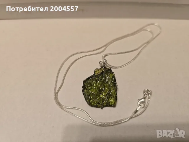 Нежни колиета от Зелен обсидиан с артистична оплетка и верижка, снимка 2 - Колиета, медальони, синджири - 55383511