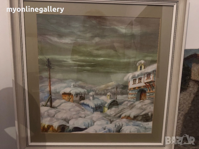 Зима акварел Никола Ангелаков 